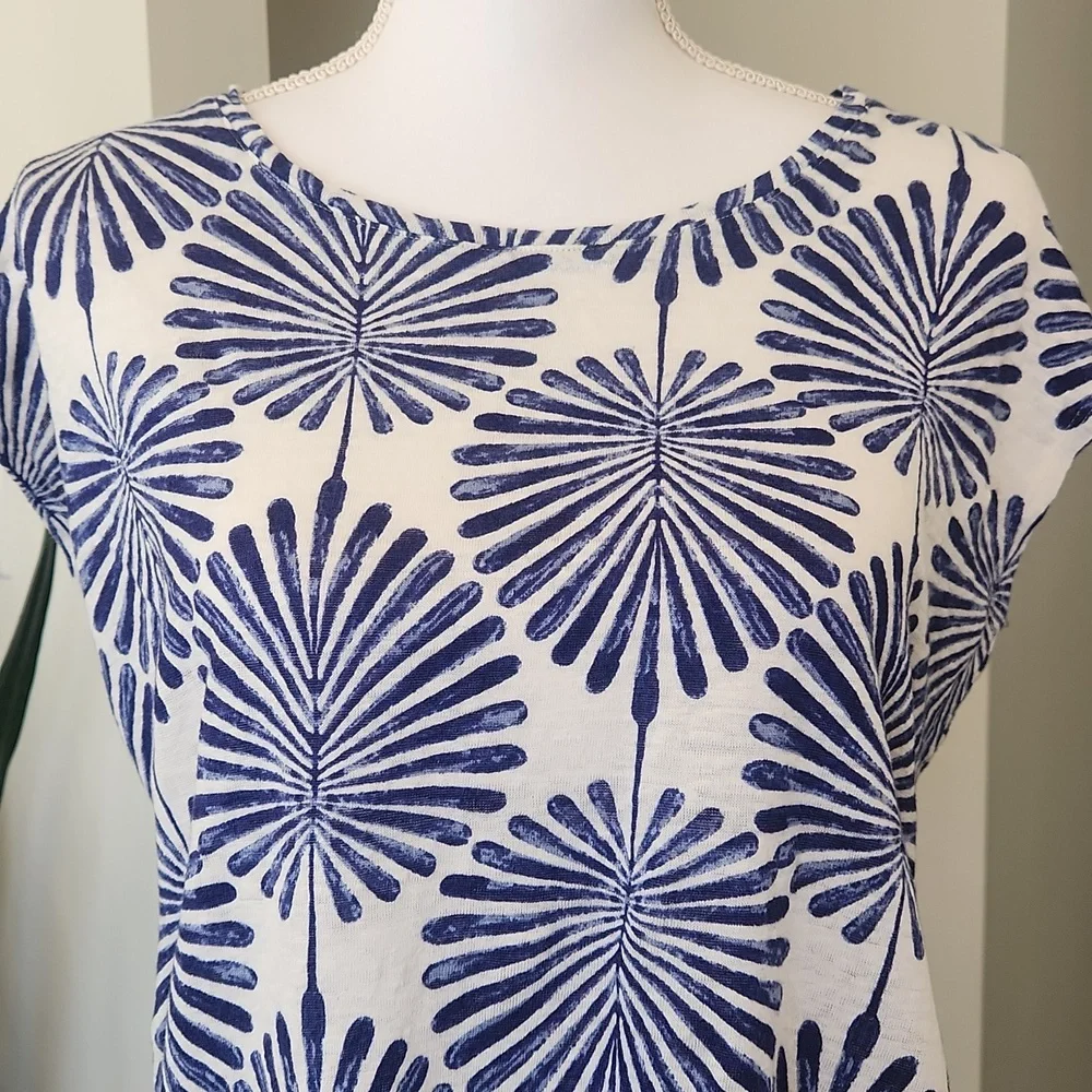 Joie 100% Linen Blouse Cap Sleeve Coastal White Blue L - Picture 16 of 16